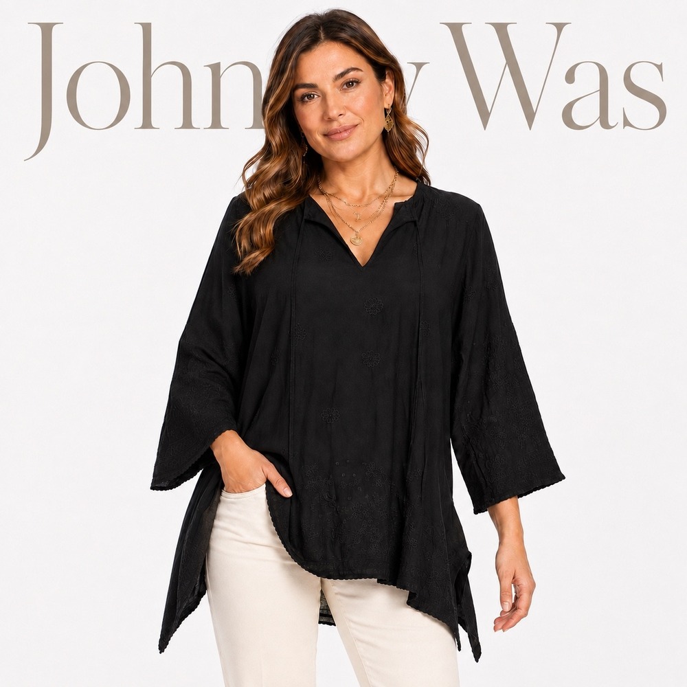Johnny Was Black Embroidered Cupra Rayon Tunic C29218-9